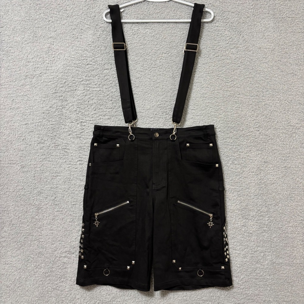Goth Punk Suspender Cargo Shorts Studded Festival Streetwear Mens XL